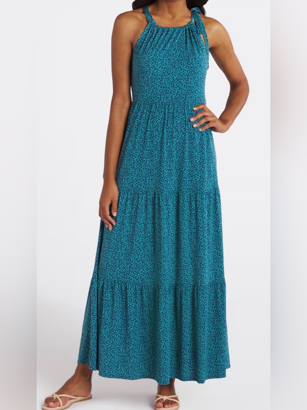 Gilli Teal Printed Halter Maxi Dress NWT
